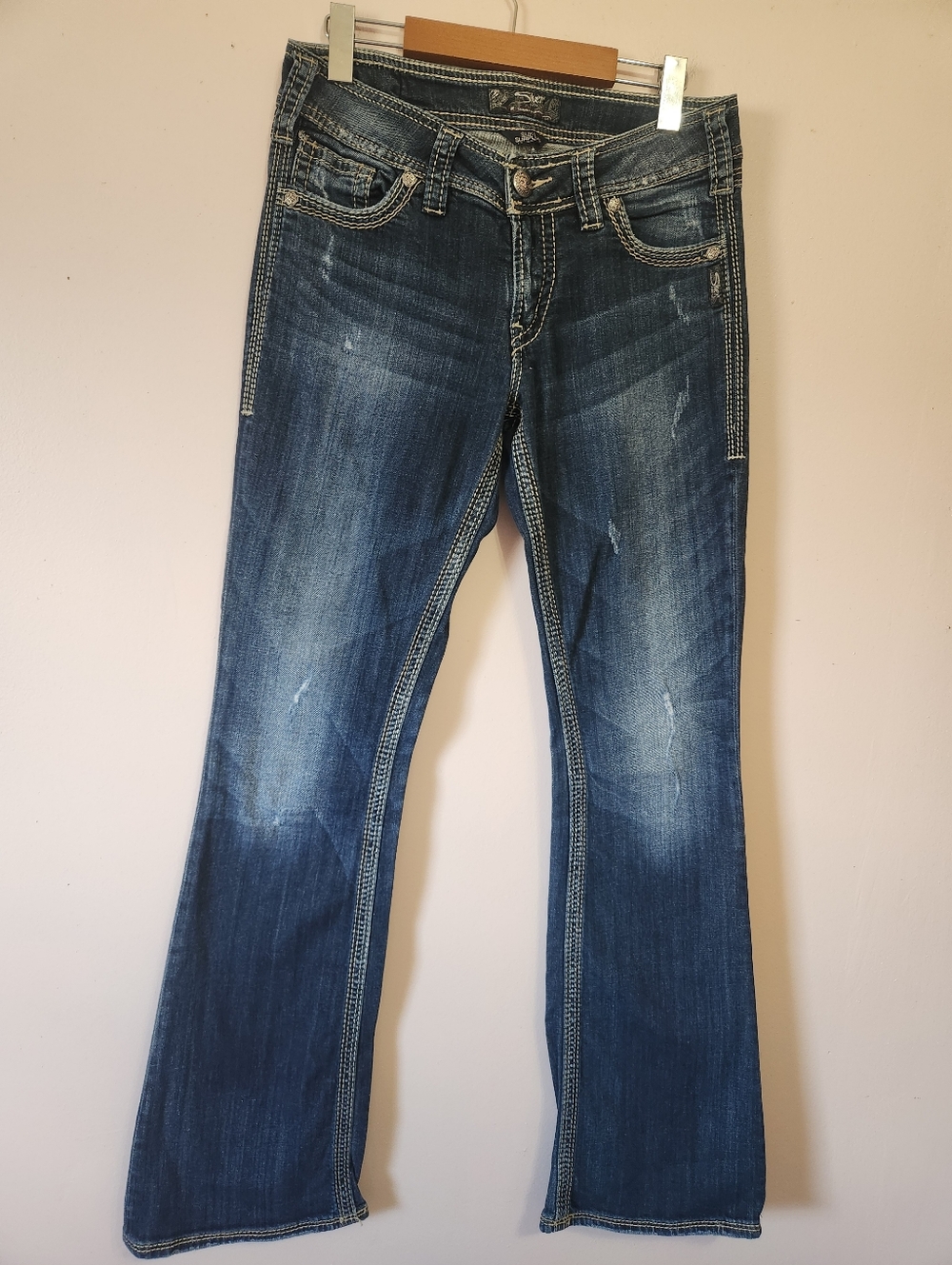 Silver Jeans Co. Suki Mid Bootcut Jeans Surplus Contrast Stitch Size 29 EUC